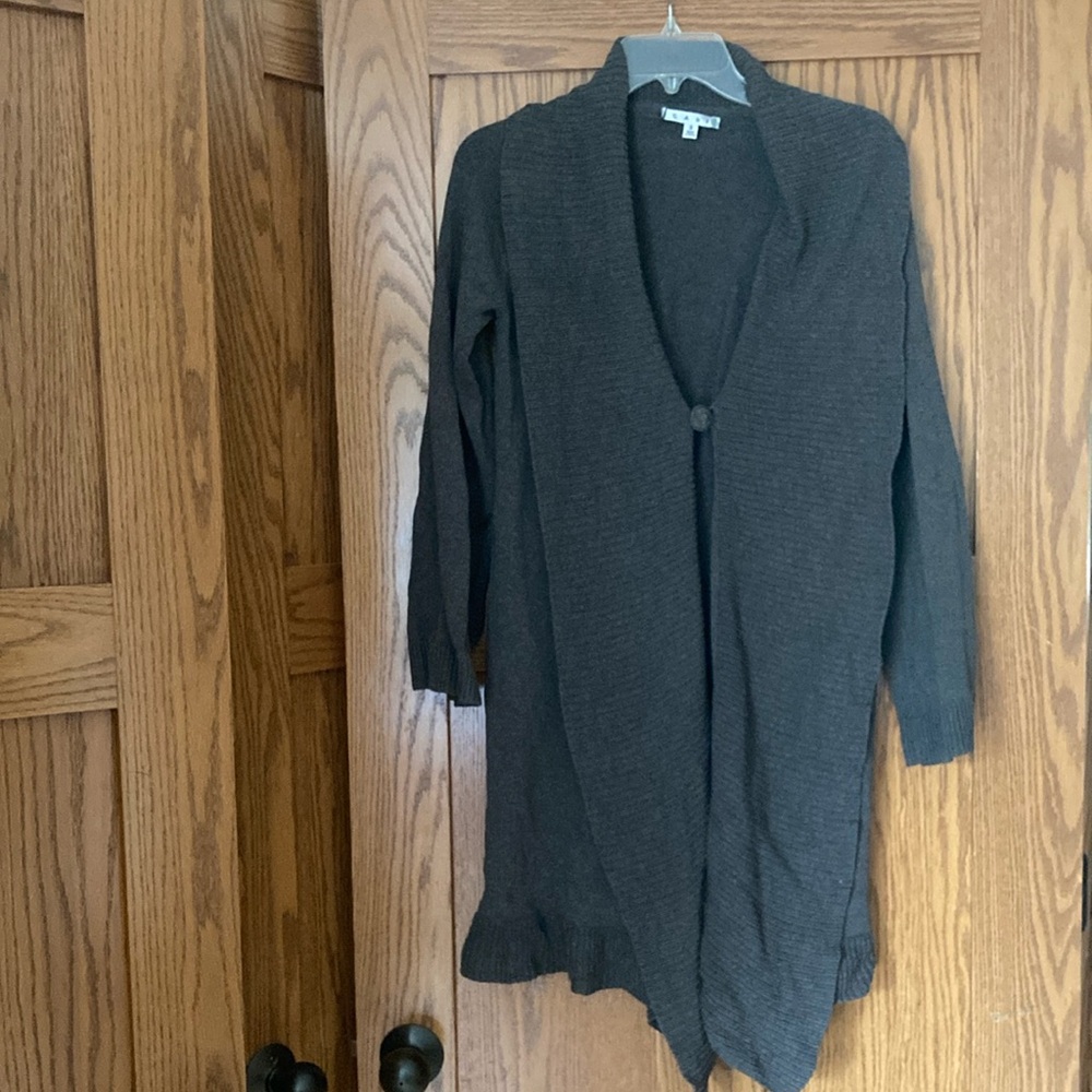 CAbi shawl collar long cardigan. Brown. Size small.